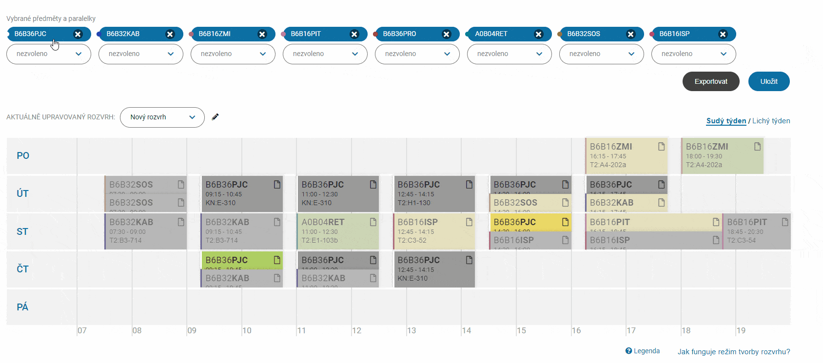 Timetable creation mode